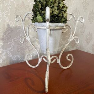 Ornate Antique White Plant With Stand with Faux Plant~Distressed ~Table Decor